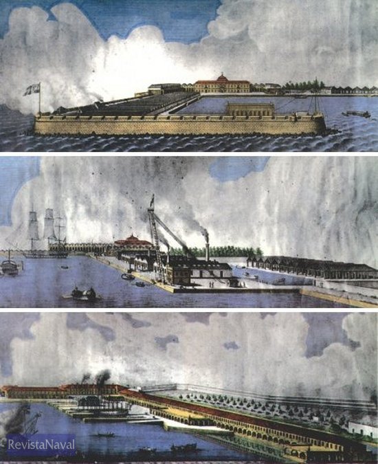 Serie litográfica de José Alonso Esquivel sobre el Arsenal de Ferrol (1850).